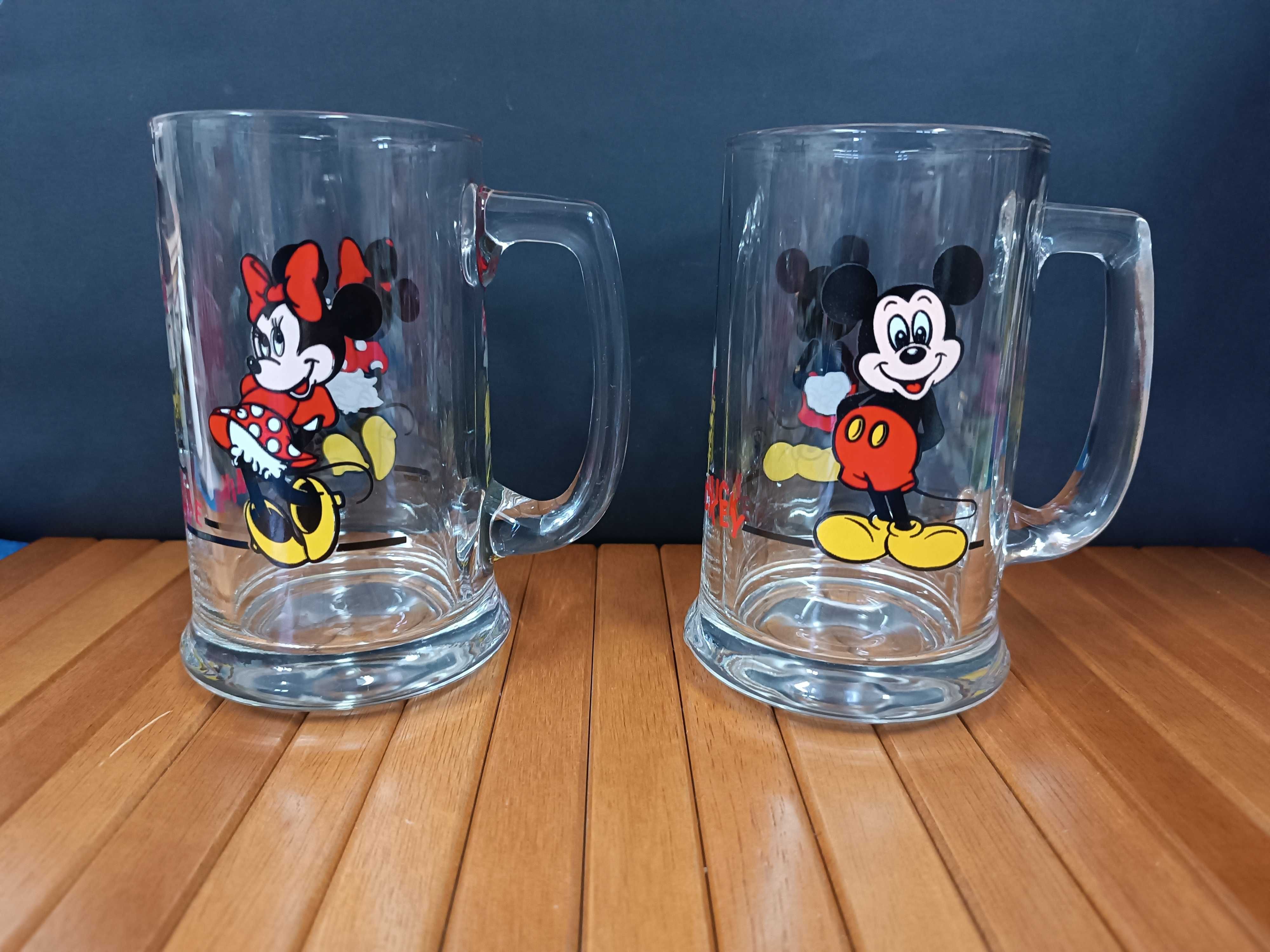 Conjunto de duas canecas de vidro Vintage Mickey e Minnie Disney