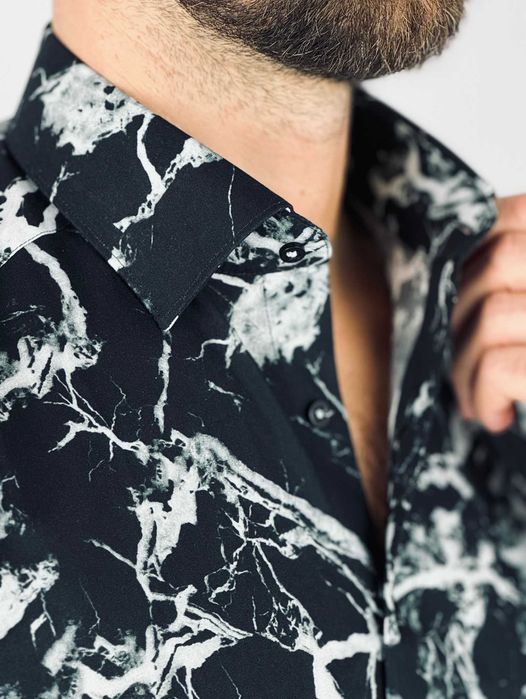 GIOVANNI PERA Koszula męska K015 Czarna/biała marmur