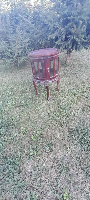 Barek okrągły z tacą rzeźbiony vintage styl art deco shabby chic