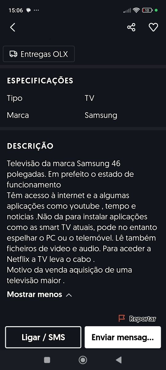 TV Led Samsung de 46 polegadas/ igual a nova (Ocasião)