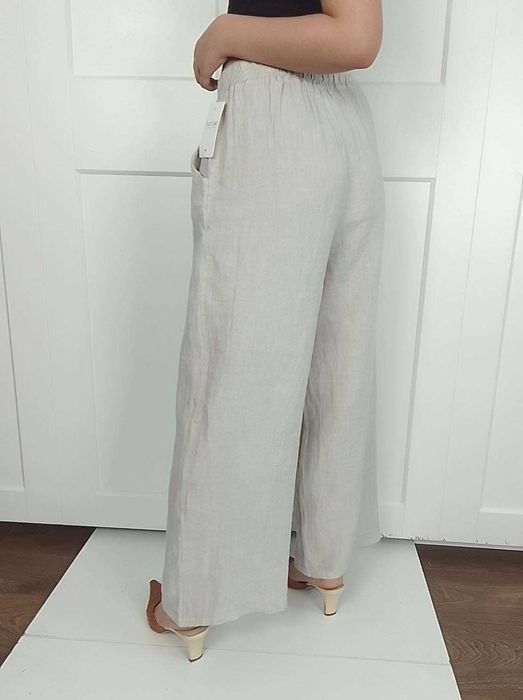 Nowy lniany komplet szerokie spodnie koszula 100% len S M L uniwersaln