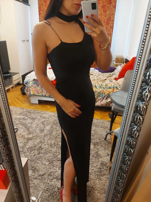 Czarna maxi wieczorowa sukienka z rozporkiem rozm. S, M