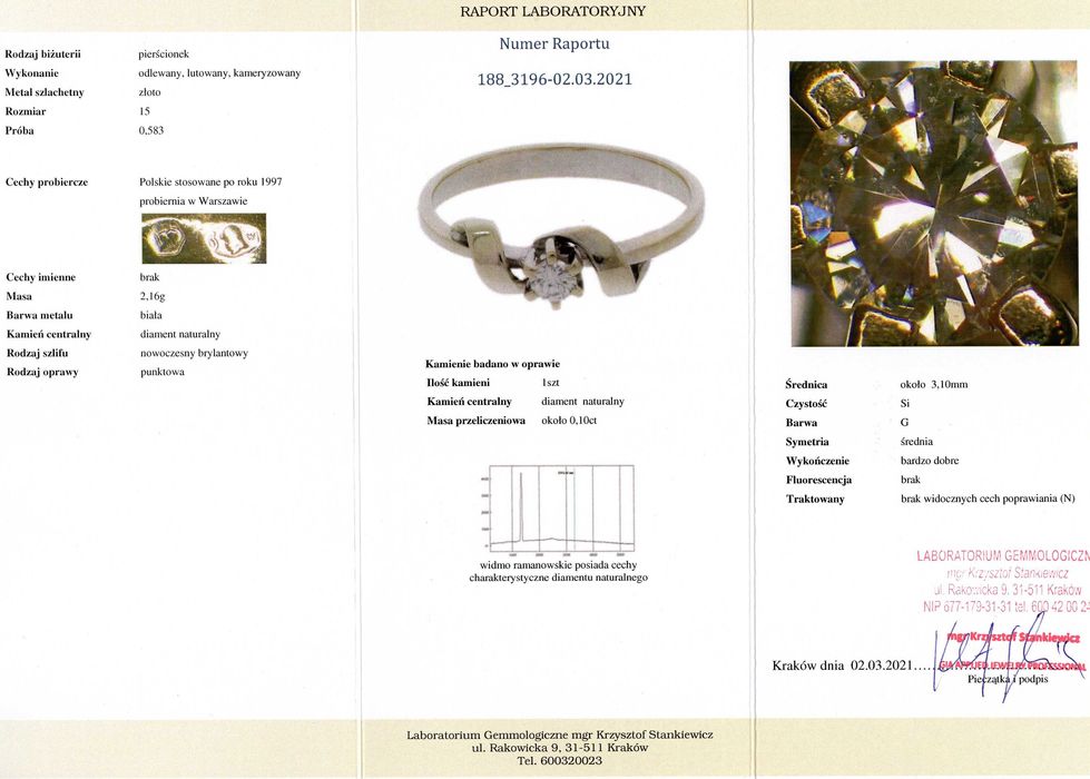 Śliczny Złoty Pierścionek - 14K - 2,16g - DIAMENT - KRAKÓW