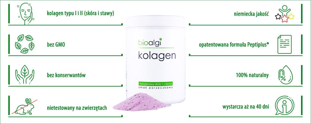 Bioalgi Kolagen Do Picia Smak Porzeczkowy Mięśnie Stawy Proszek 400g