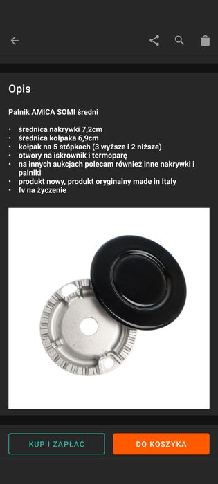 Palnik do kuchenki Amica SOMI średni oryginał kpl.