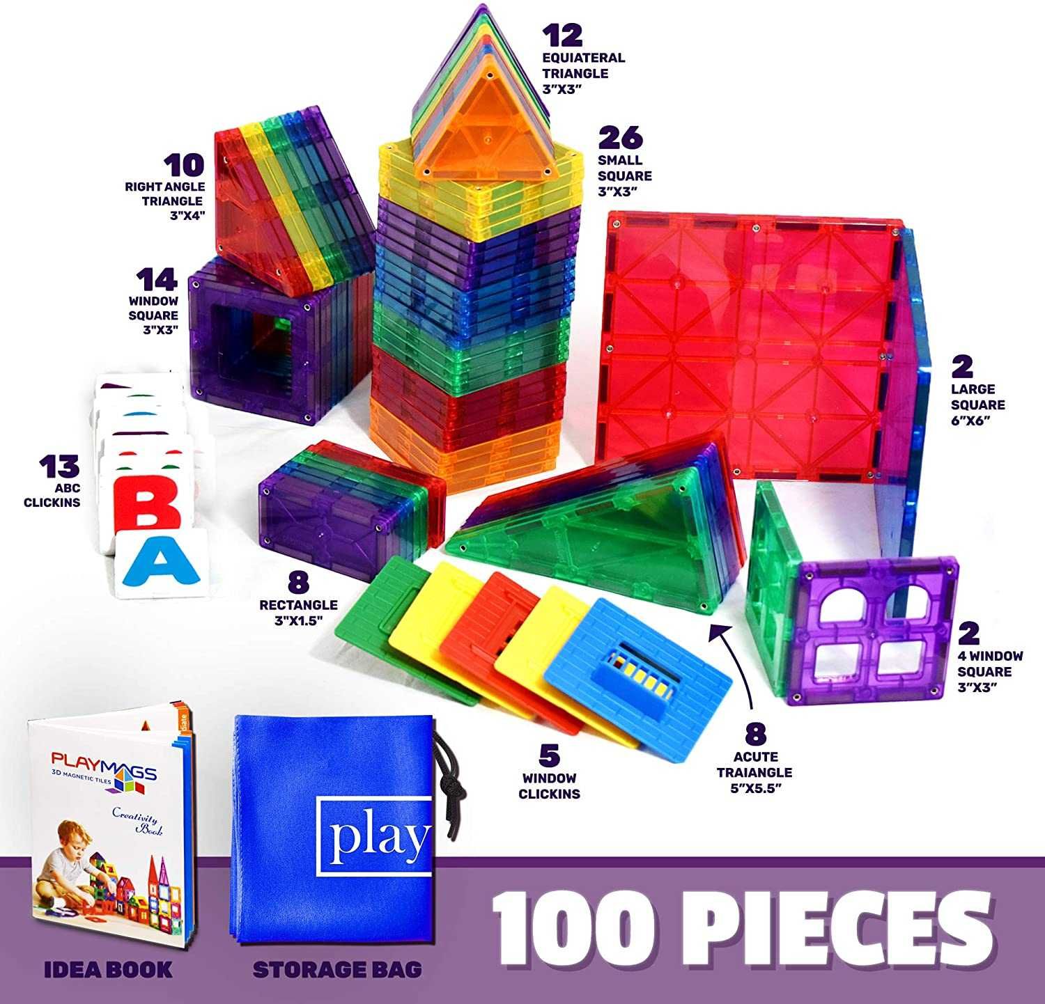 Магнитный конструктор Playmags 100 180 60 PicassoTiles \3D от 3-х лет