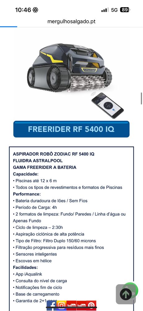 Aspirador piscina automatico desde 599,00 com cabo ou a bateria