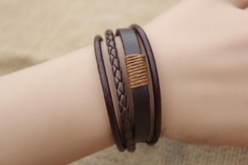 Кожаный браслет с плетением (коричневый)