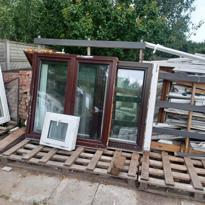 Okna używane pcv z demontażu białe brąz, wiele rozmiarów