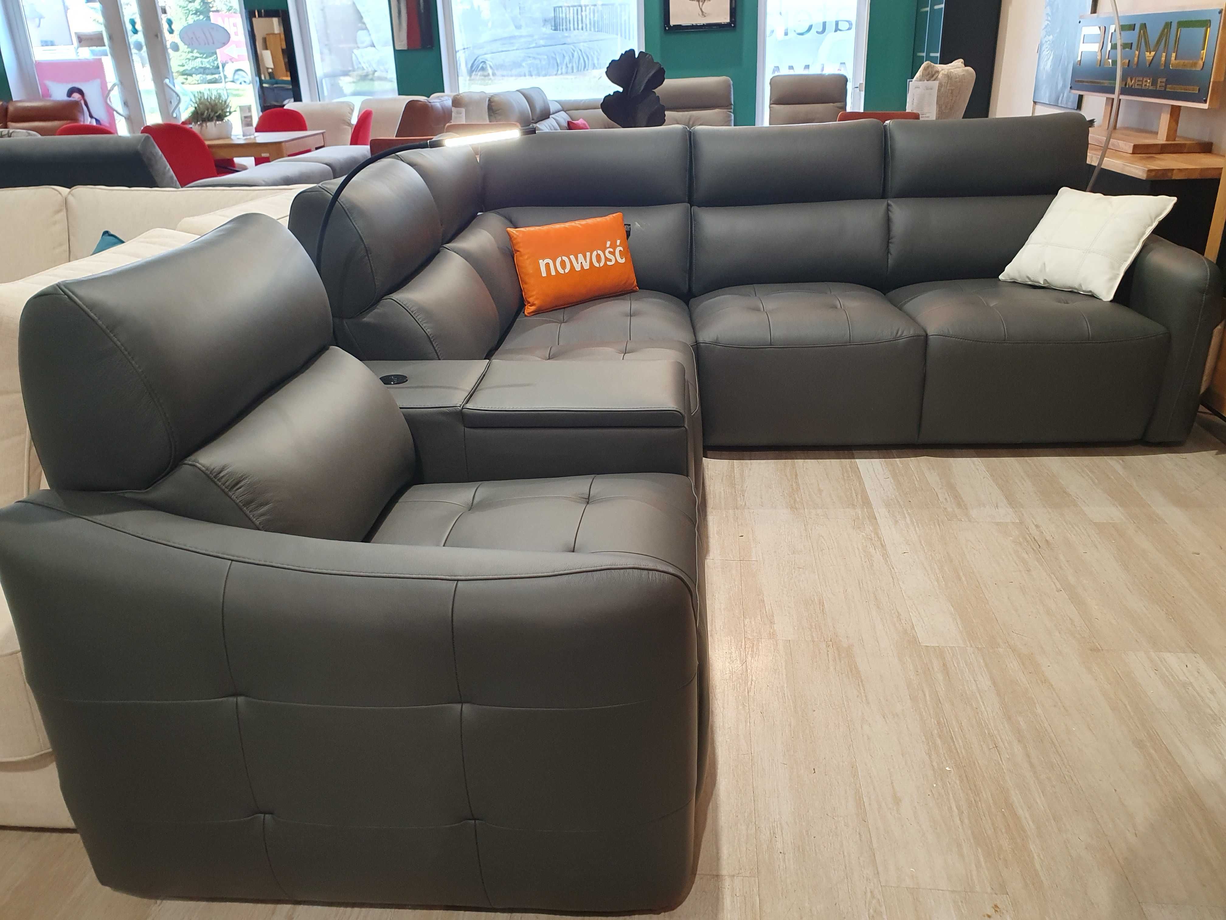 Narożnik z funkcją  DAVOS skóra PRESTIGE+Bydgoskie Meble Promocja 20%