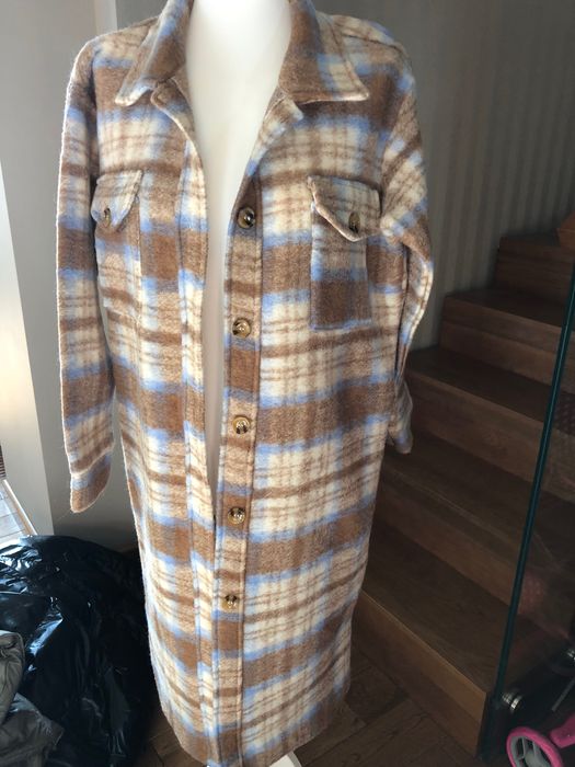 Koszula nowa krata wełna niebieska beżowa brązowa długa ciepła
