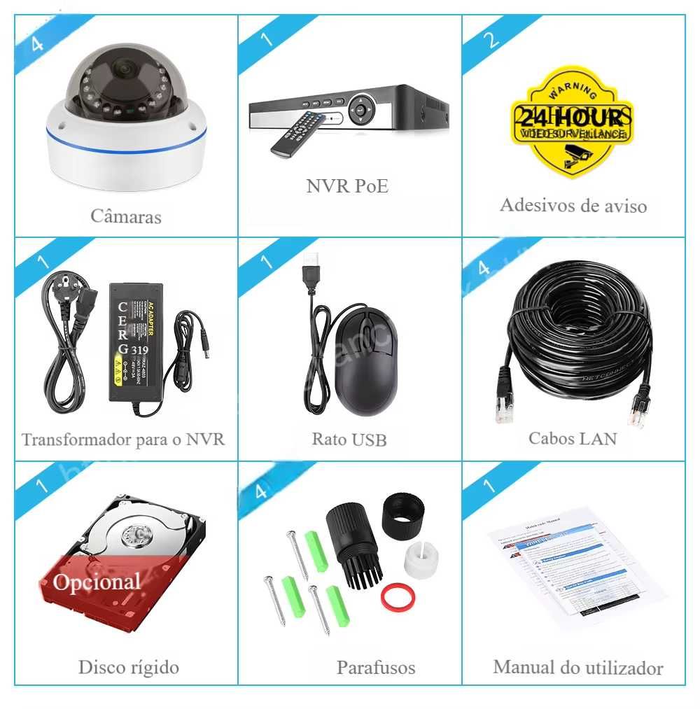 Conjunto‼️ 4 Câmaras ‼️ Ultra FullHD ‼️ 5MP ‼️ Identificação por Rosto
