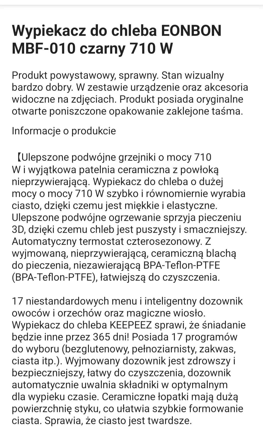 Wypiekacz do chleba Eonbon MBF-010