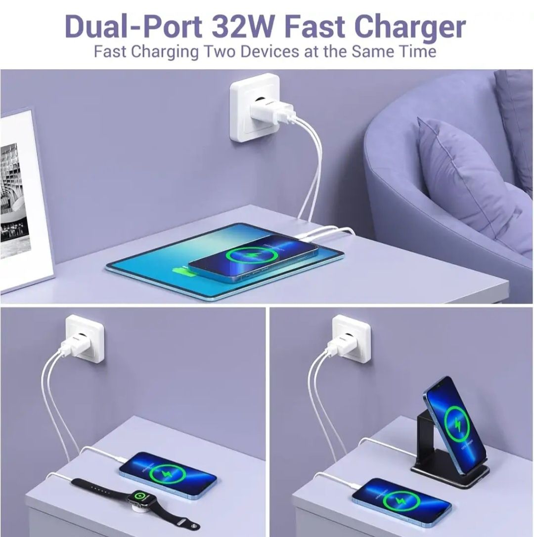 Szybka ładowarka 32 W do iPhone’a GlobaLink 2 porty USB-C z kablem