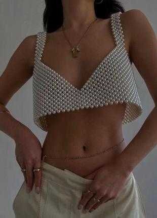 Приталений топ з намистин – ручна робота | Бра з бусин | Розмір S–M