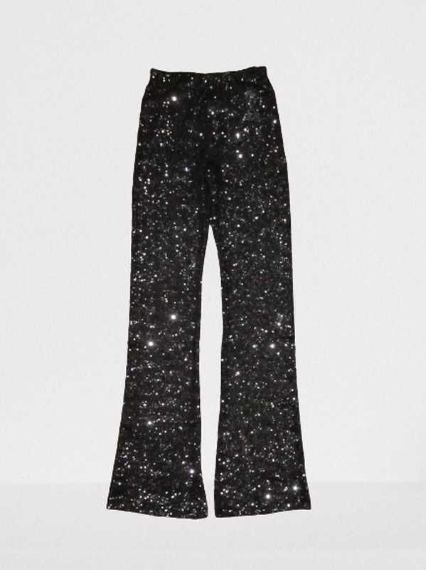 Zara  брюки клеш черные стрейч-гипюр с пайетками р.XS