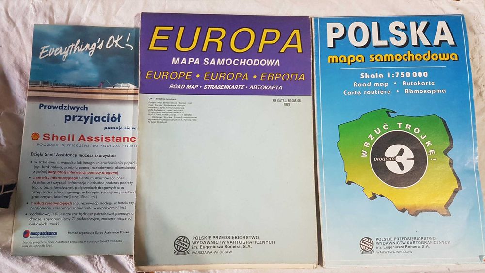 3 stare mapy samochodowe dla kolekcjonerów, Polska i europa