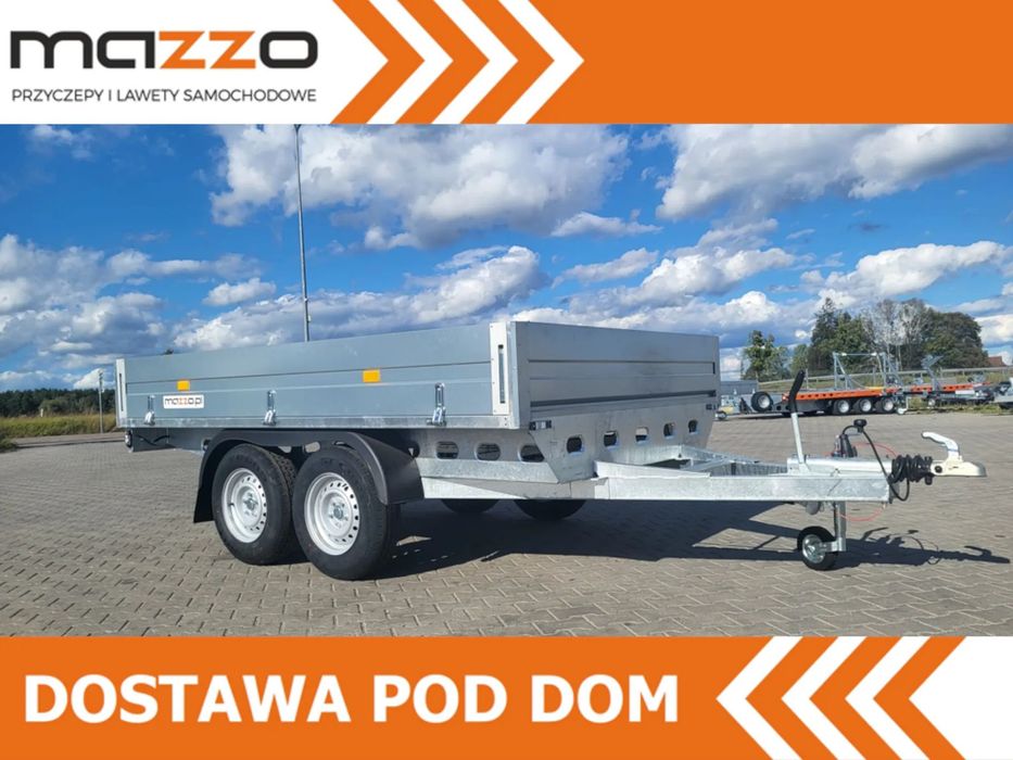 Rydwan DOSTAWA platforma z burtami KOŁA POD SPODEM 300x195, DMC 2700kg, spawana rama  Solidna przyczepa Rydwan, idealna i ładunków – nowa!