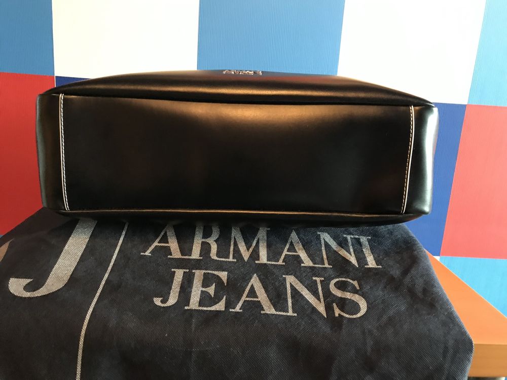 Torba-shopper do ręki/na ramię, Armani Jeans, czarna+białe wypustki,