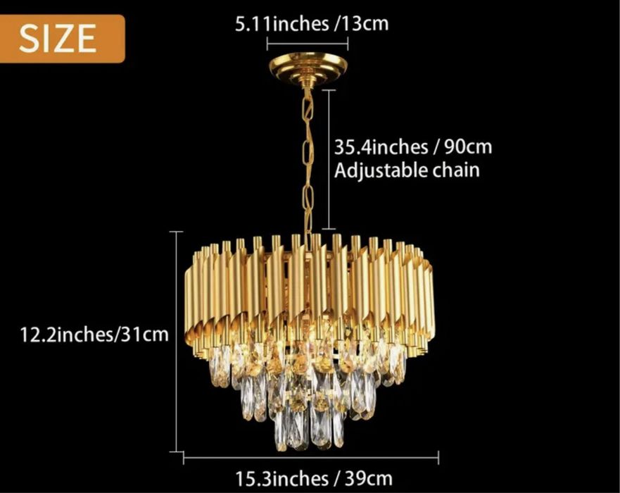 Lampa zlita na sufit ze szklanymi ozdobami
