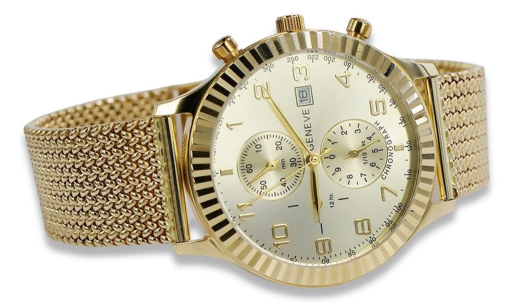 Złoty zegarek 14k 585 z bransoletą męski Geneve mw007y&mwb014y K