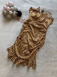 Złota satynowa sukienka S 36 boohoo