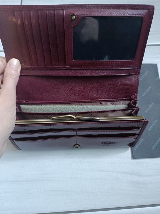 Duży portfel damski Wittchen, bordowy, skóra lakierowana, Verona