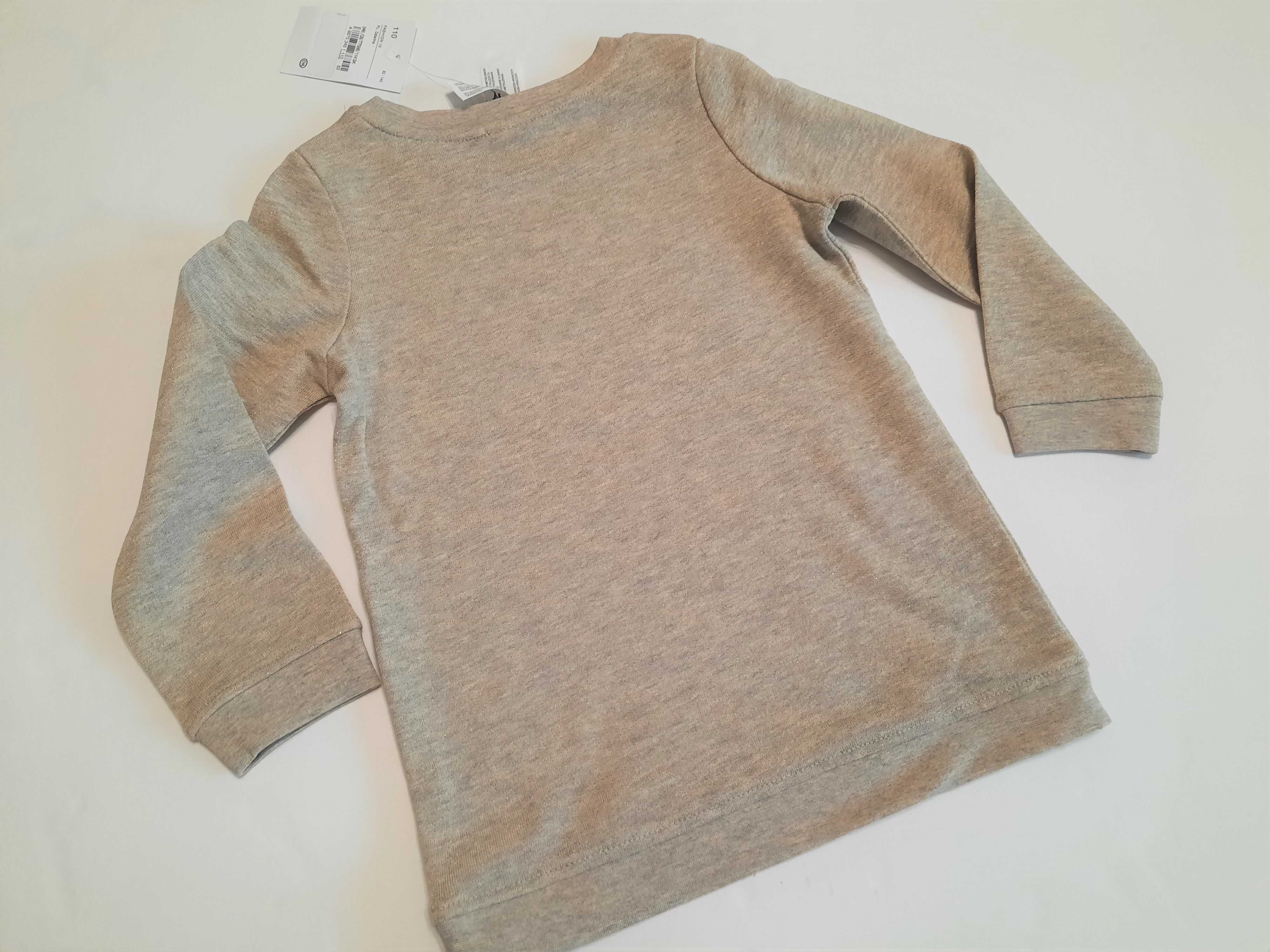 Długa szara bluza Palomino C&A roz 110 serce złote cekiny złota nitka