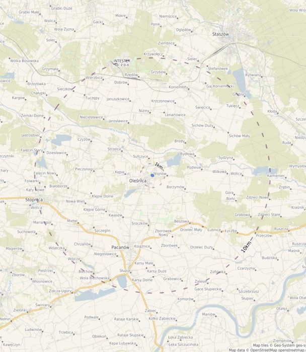 Działka budowlana 1269m2 Oleśnica powiat staszowski