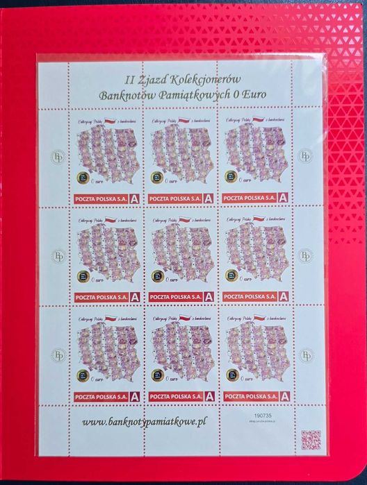 Arkusz znaczków I Zjazd Kolekcjonerów 0 EURO + Karta Pocztowa + folder
