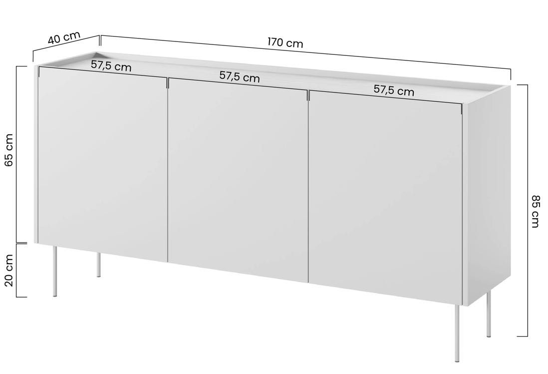 Nowa Komoda Desin 170 cm z metalowymi nogami - kaszmir / dąb nagano