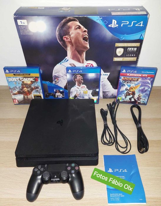 Ps4 Slim de 1 TB C/Caixa + 1 Comando Original + 3 Jogos Incluindo
