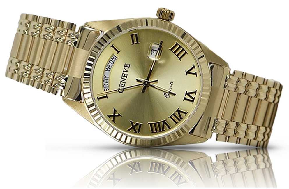Złoty zegarek z bransoletą męski 14k Geneve mw013ydy2&mbw006y W