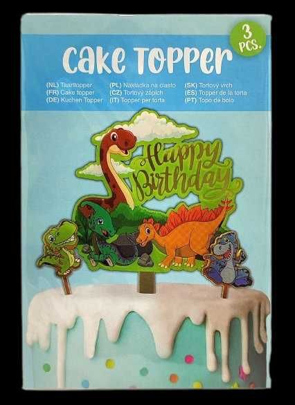 Dekoracyjna nakładka na ciasto Happy Birthday - Dinozaury