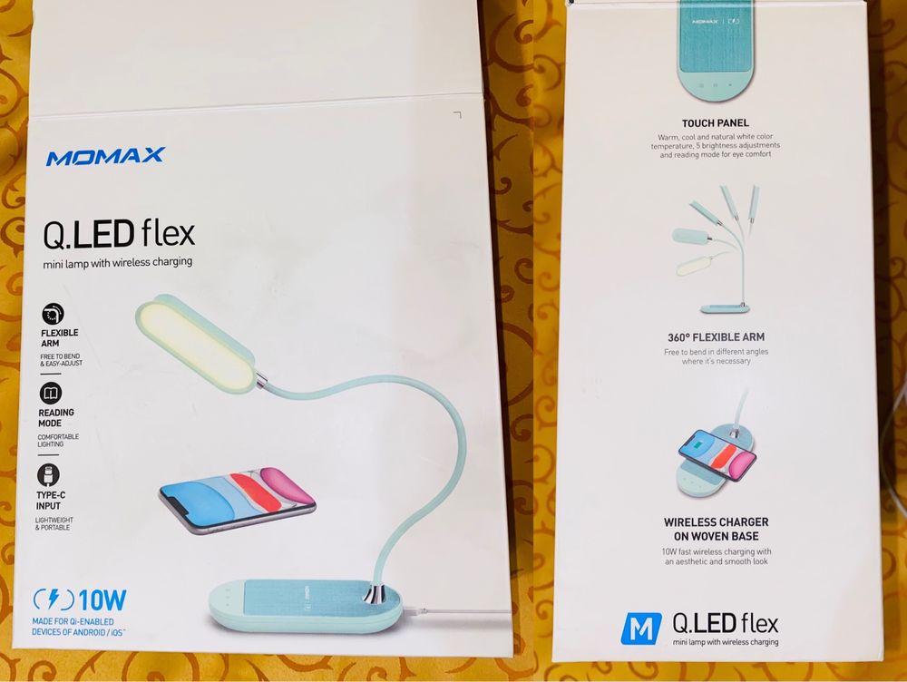 Настольная LED лампа Momax Q.Led Flex Mini с беспроводной зарядкой
