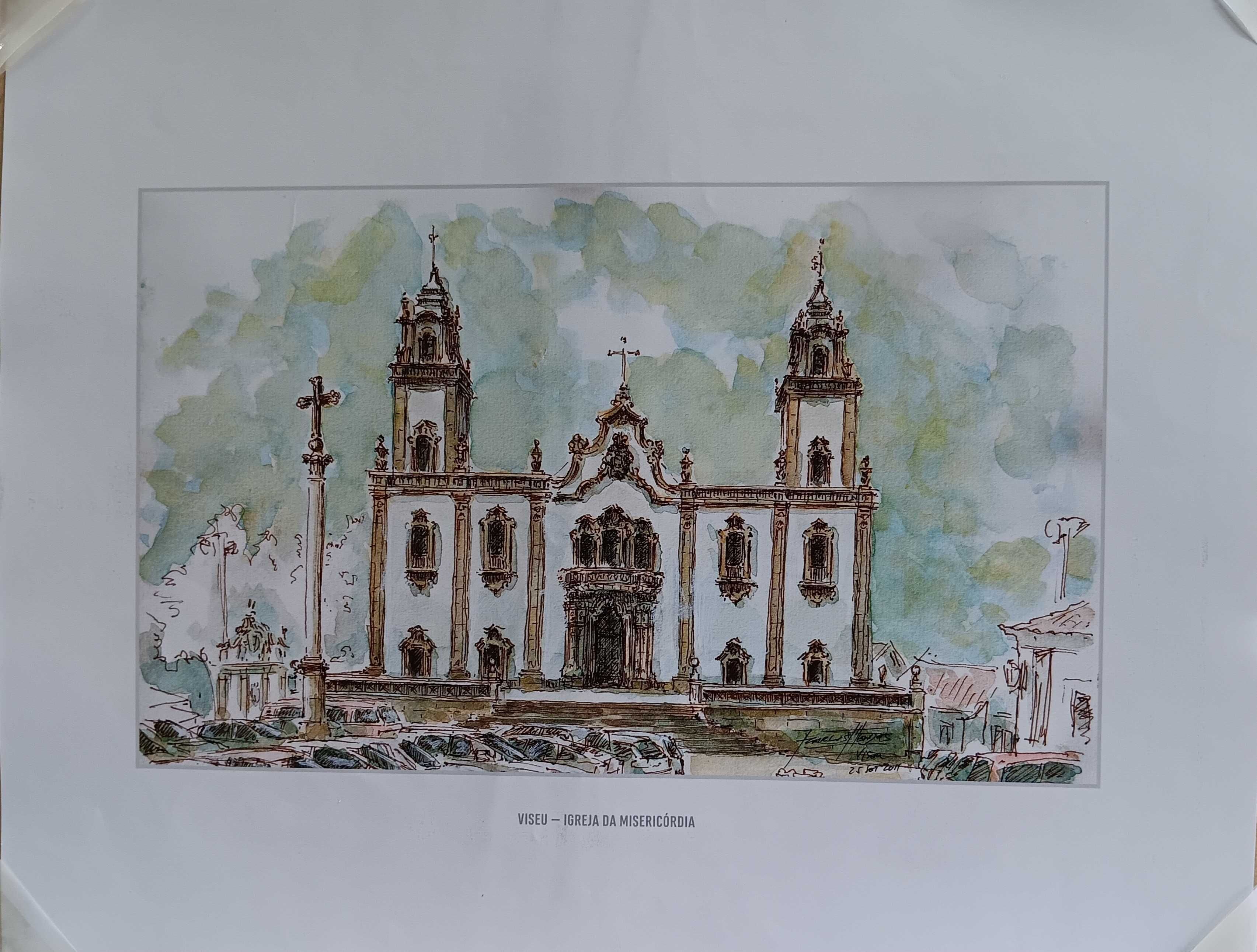 Viseu em litografia de aguarela de José Carlos Mendes
