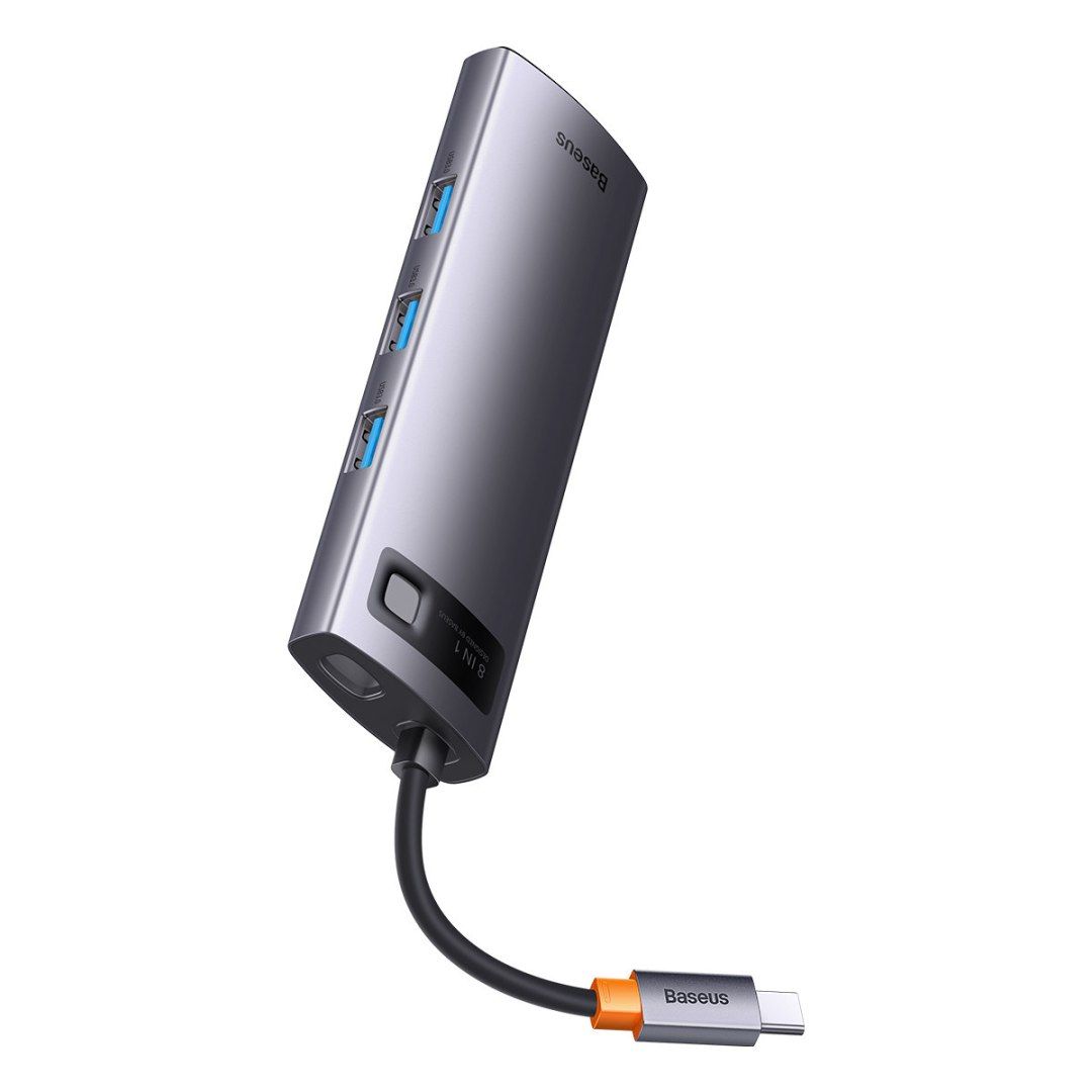 StarJoy HUB 8w1 USB-C 3xUSB HDMI RJ45 czytnik kart SD i TF PD szary