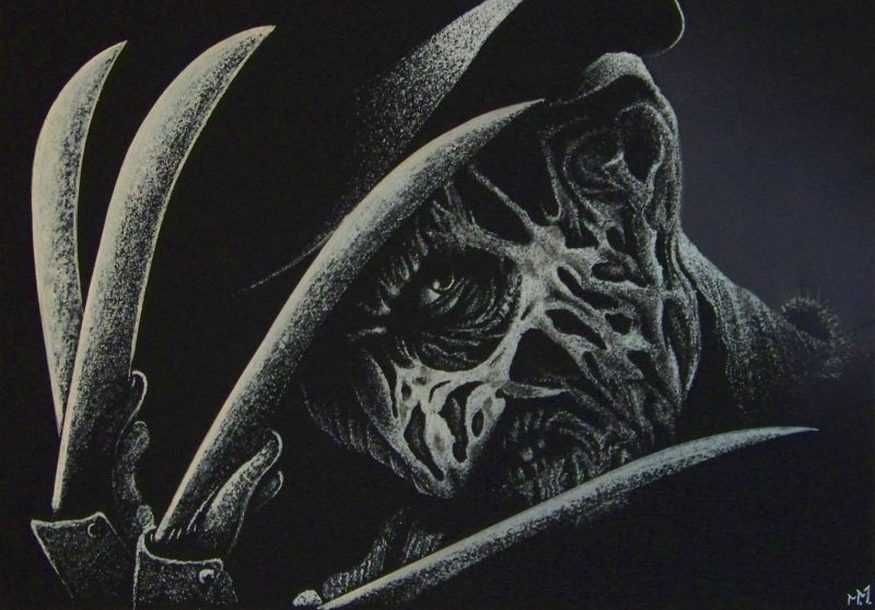 Freddy Krueger Obrazek ręcznie grawerowany Staloryt