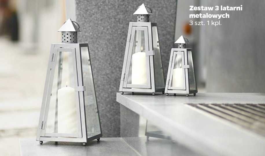 zestaw 3 lampionów latarenek szarych srebrnych