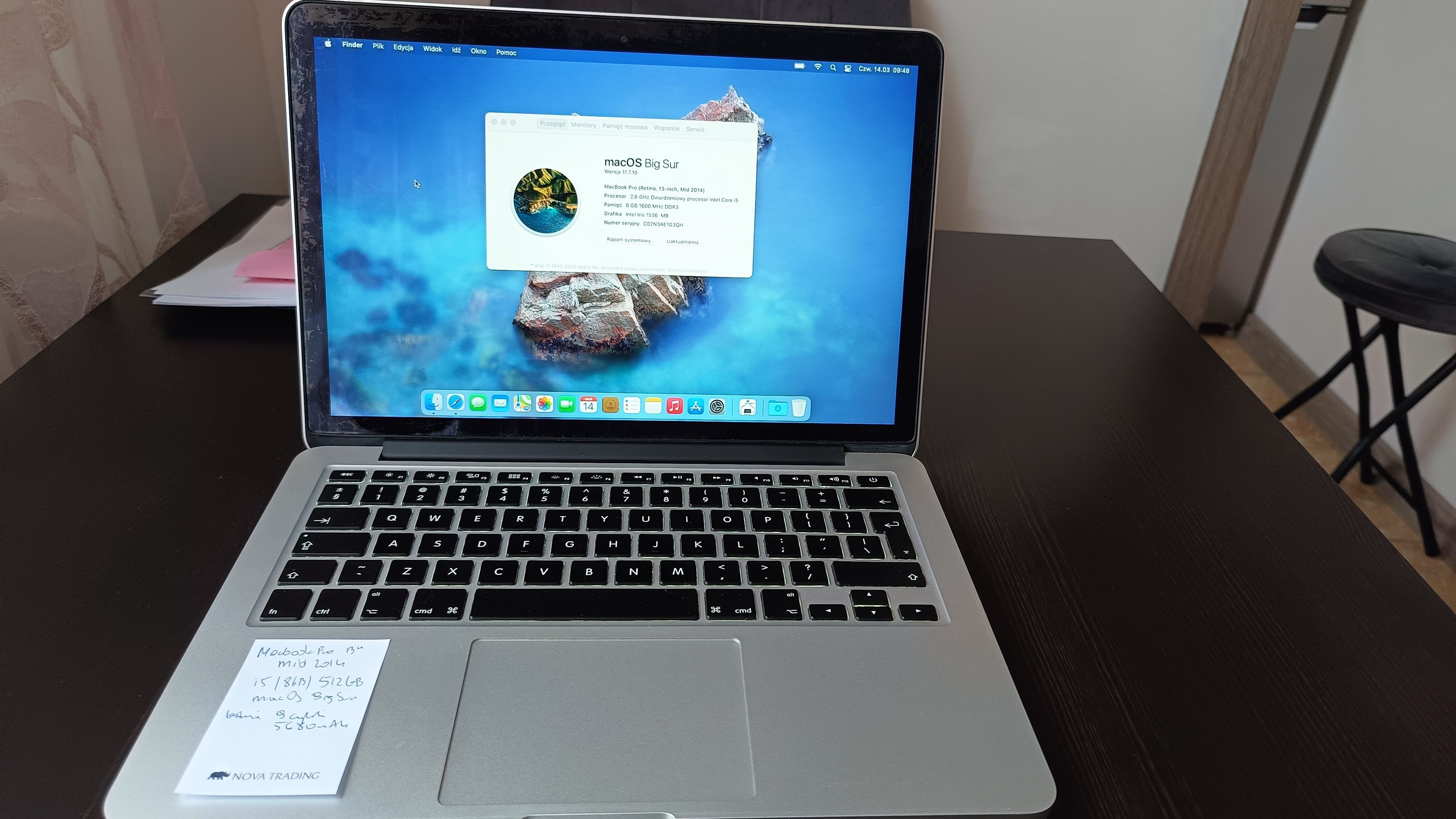 Macbook Pro 13" i5/8/512GB A1502 mid 2014 pudelko nowa bateria i dysk