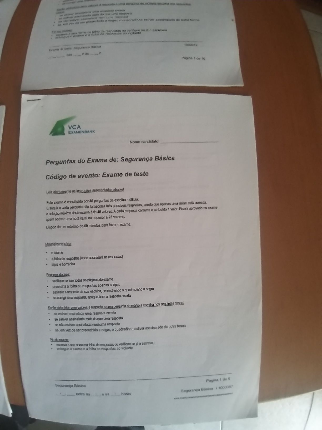 Passaporte de segurança Testes de VCA ,basico e supervisor tubistas