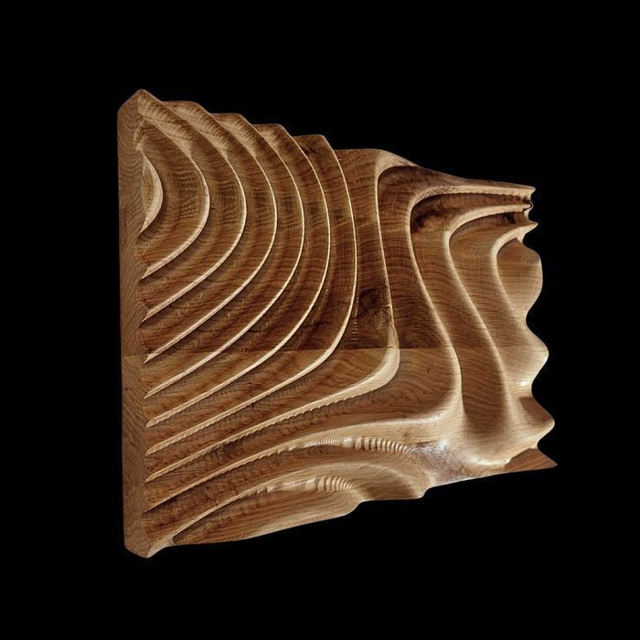 Płaskorzeźba dębowa – fale, 3D, olejowana dekoracja ścienna