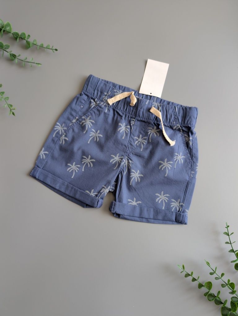 Krótkie spodenki szorty chłopięce h&m 86 w palmy niebieskie