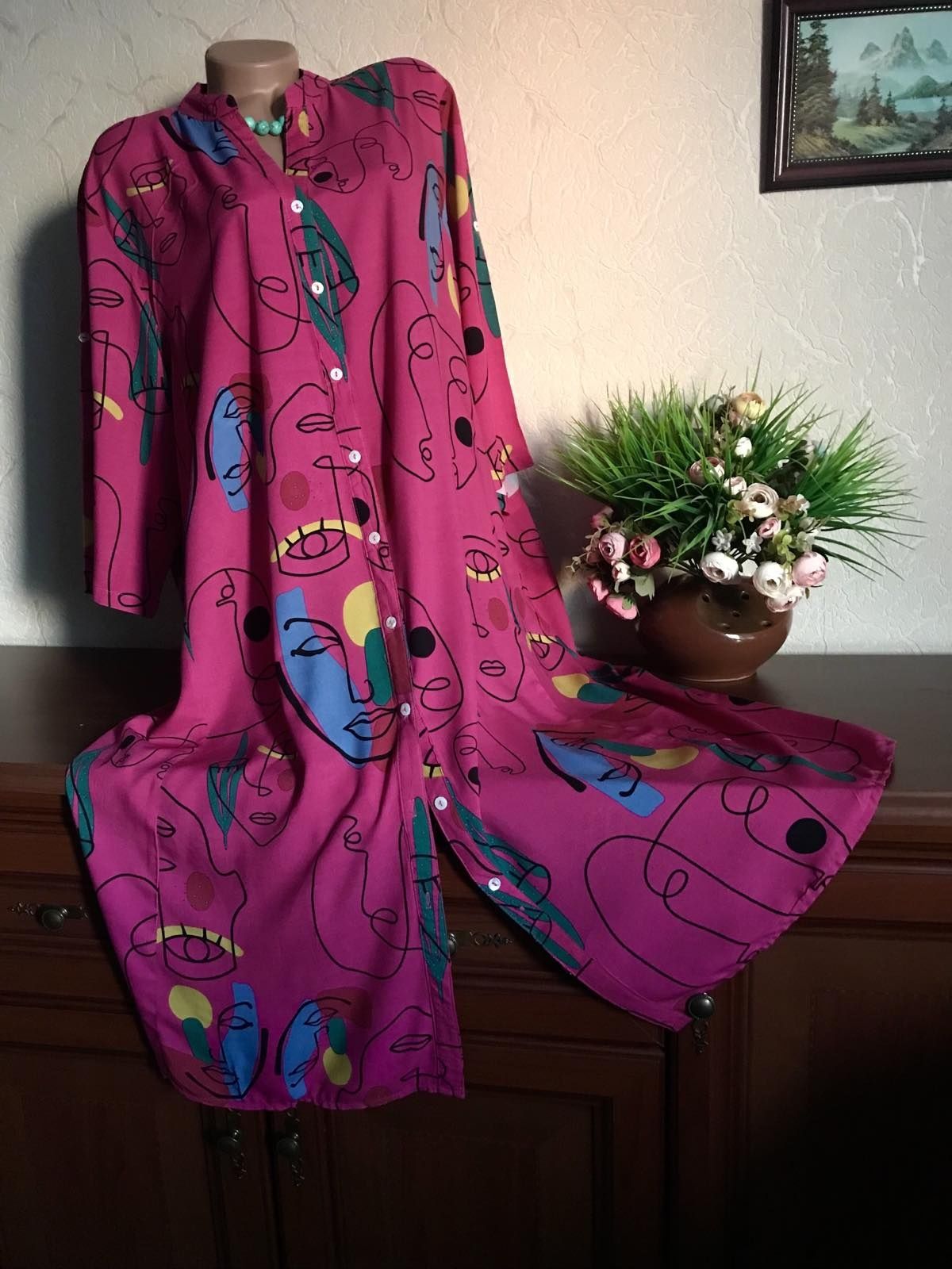 Яркий летний кардиган платье-рубашка НАТУРАЛЬНЫЕ ткани 50-62р