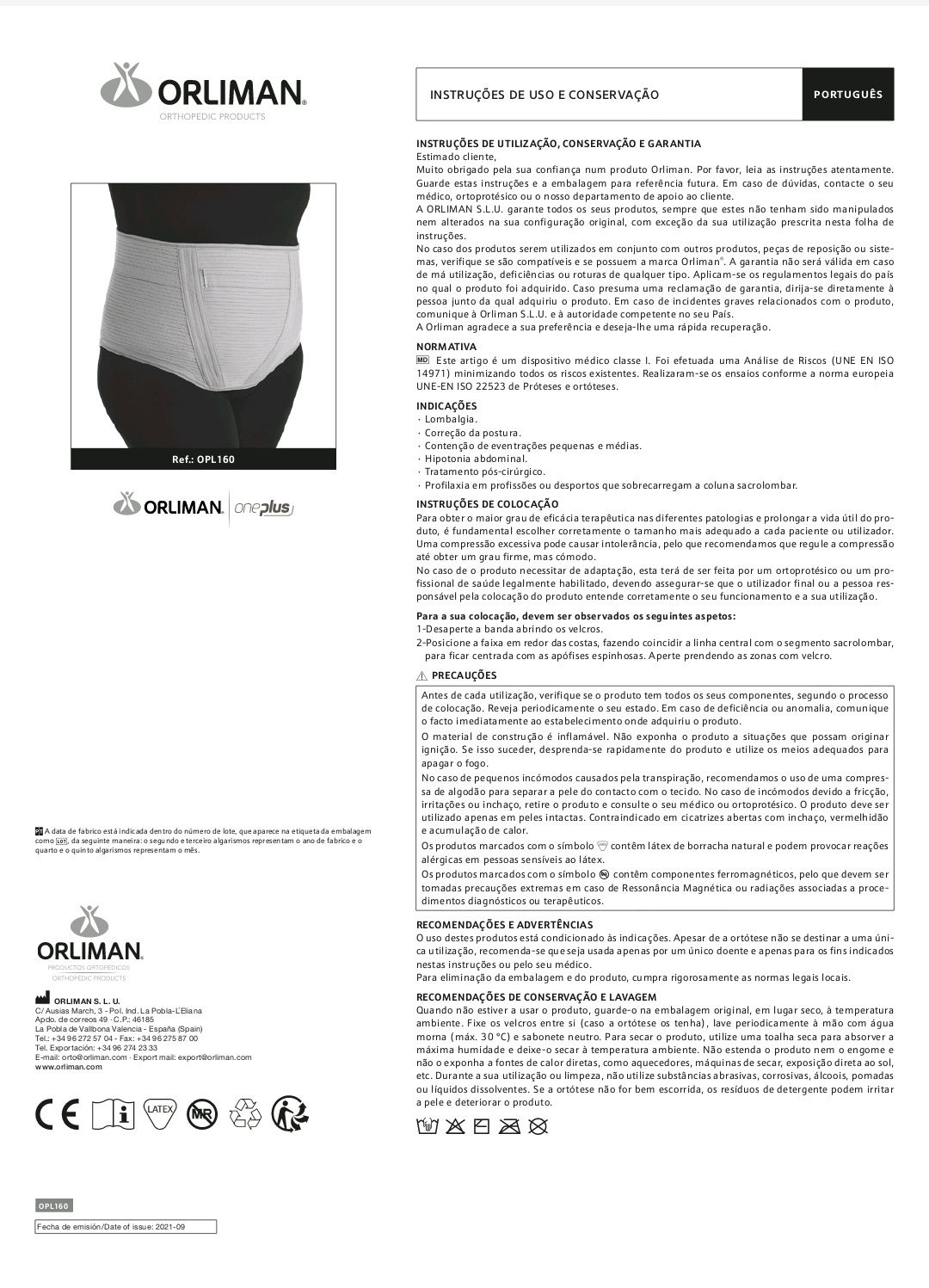 Cinta Orliman apoio abdominal e sacro lombar