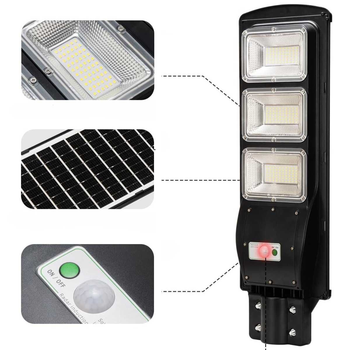 Lampa solarna uliczna 1200W LATARNIA wysięgnik czujnik zmierzchu ruchu