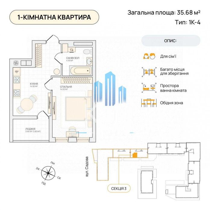 Продаж квартири / 1 кімнатна / ЖК Smart City / Теремки