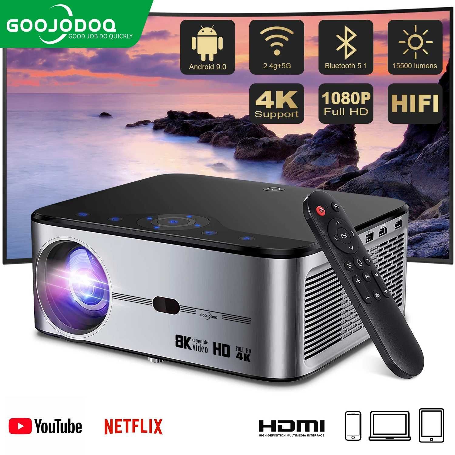 Проектор GOOJODOQ Full HD 1080p 4K 8K 700ANSI 15500Лм Android WiFi LED