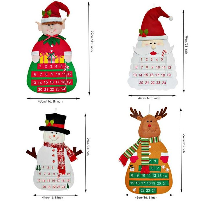 Адвент календар із фетру Різдвяний Олень із кишенями на 24 дні.