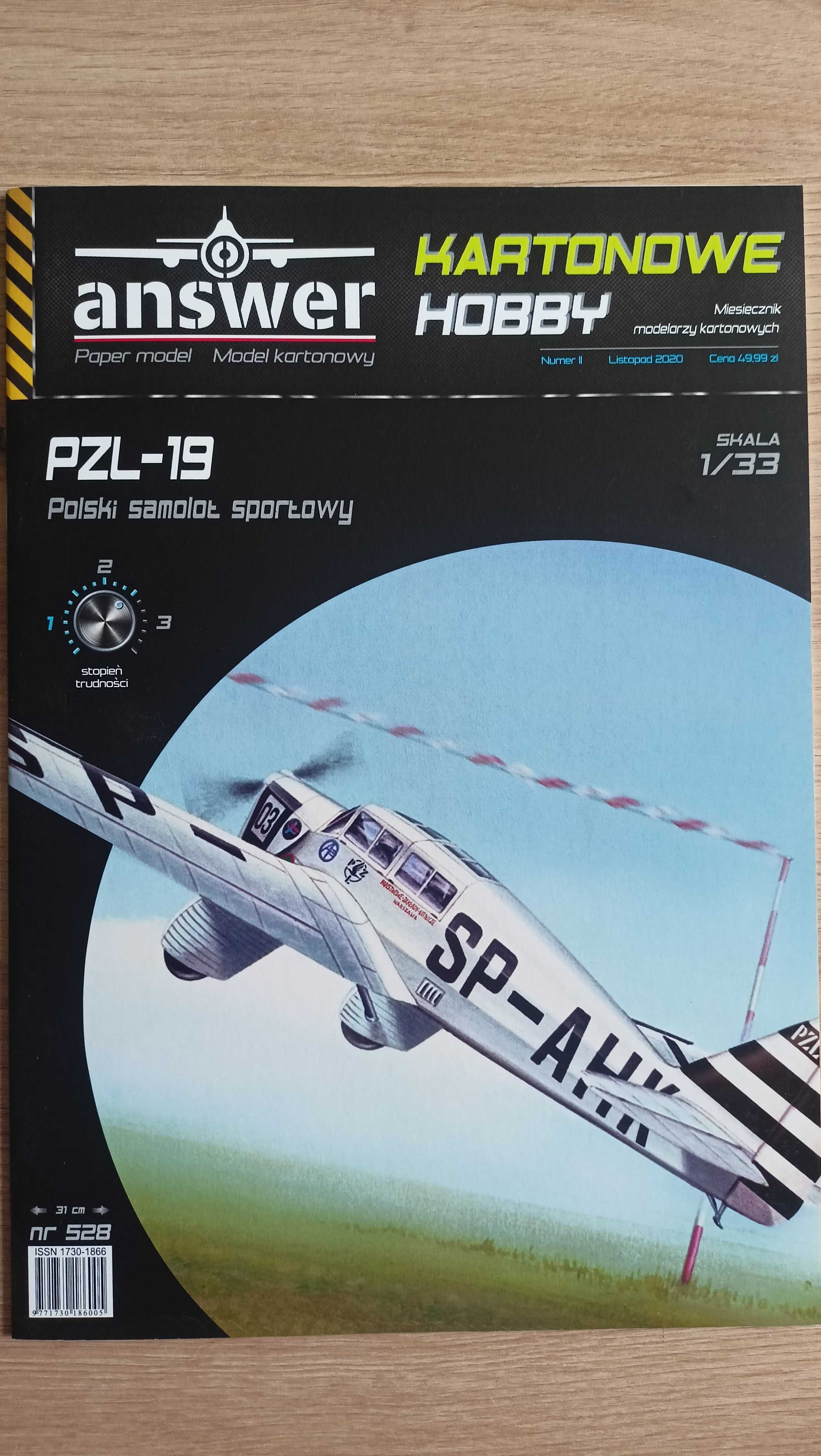 Model kartonowy -  Polski Samolot   PZL-19   - Wydawnictwa Answer 528